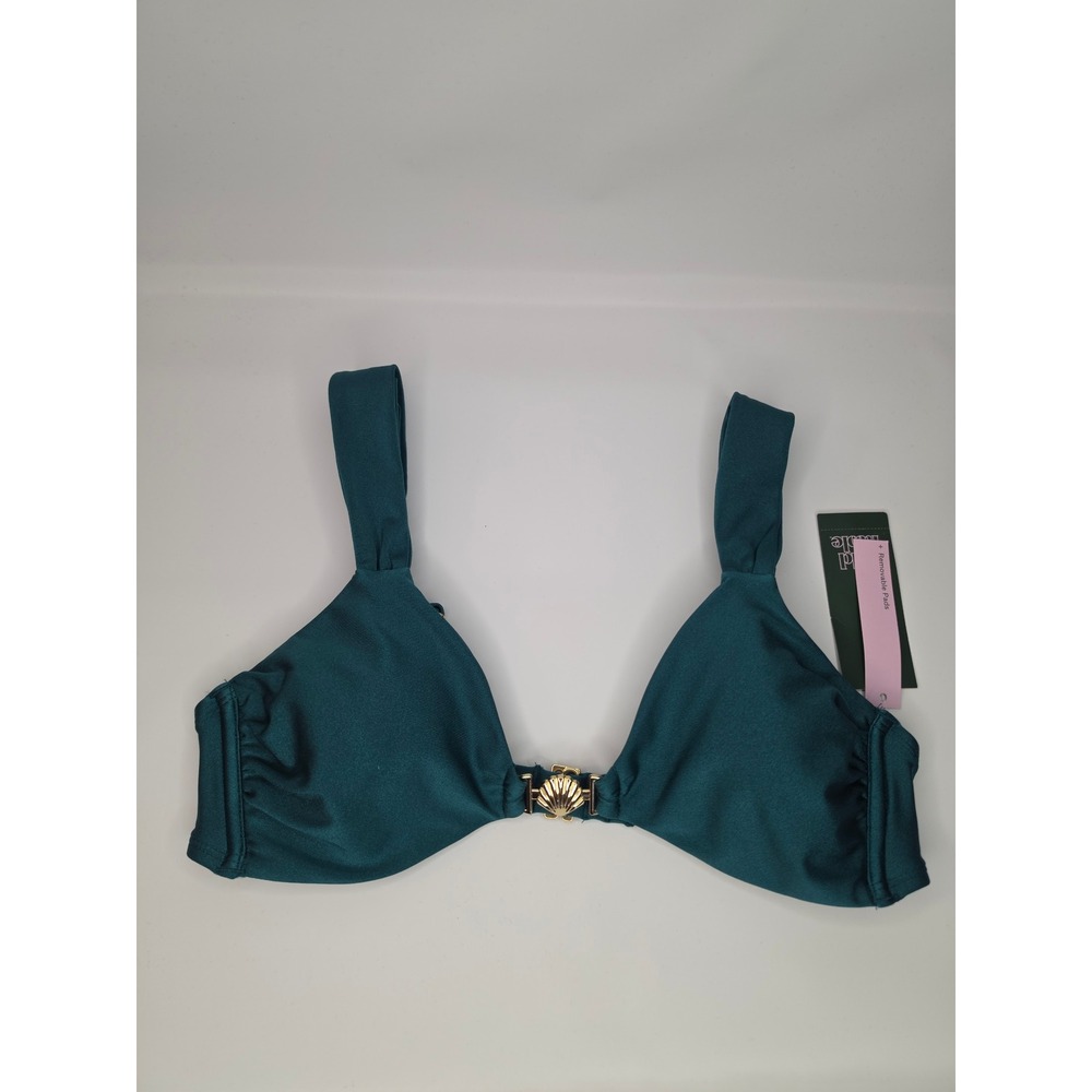 Wild Fable High Shine Shell Charm Bralette Bikini Top Teal Green Medium NWT